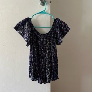Self E blue floral blouse